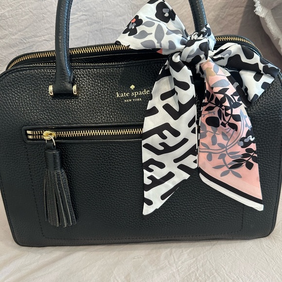 kate spade Handbags - Kate Spade Black Pebbled leather satchel with Charm or Bag scarf